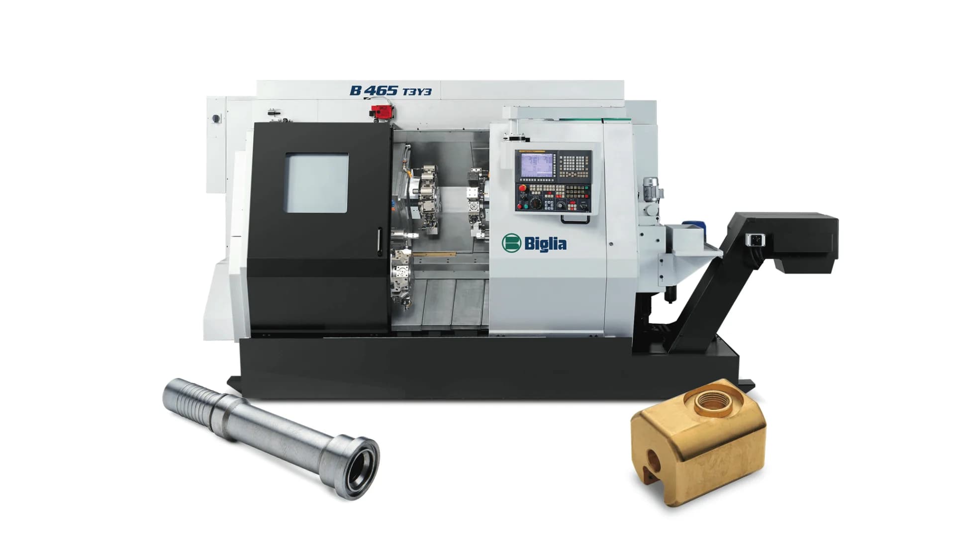 Biglia B446/B465 T3 — многоосевой CNC токарный автомат с тремя турелями и 13 управляемыми осями для серийного производства